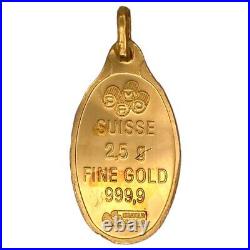 2.5 gram Gold PAMP Suisse Lady Fortuna Oval Pendant. 9999 Fine (Scruffy)