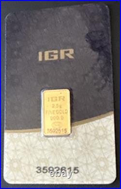 2.5 gram IGR 999.9 Fine Gold Bar With Assay Certificate #3592615