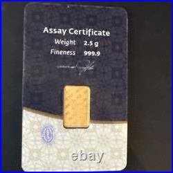 2.5 gram IGR 999.9 Fine Gold Bar With Assay Certificate #3592615