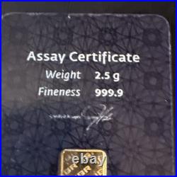 2.5 gram IGR 999.9 Fine Gold Bar With Assay Certificate #3592615