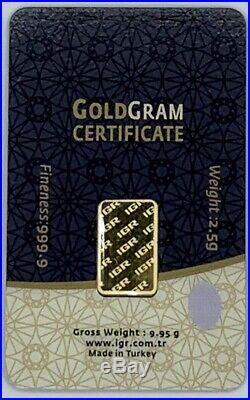 2.5 gram IGR Gold Bar 999.9 Fine in Sealed Assay Card