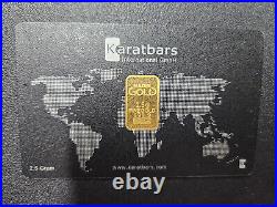 2.5 gram KARATBARS Gold Bullion. 999 Fine Gold bar 24K CERITIFIED & VERIFIED