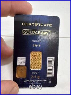 2.5 gram from IGR Gold Bar Istanbul Gold Refinery Blue Assay Fineness 999.9