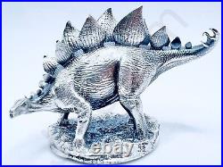 2.5 oz Hand Poured Silver Bar. 999+ Fine Stegosaurus Dinosaur by Gold Spartan