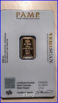 2.5g 999.9 PAMP SWISS Fine Gold Bullion Bar Ingot Pure 24K Veriscan Fortuna