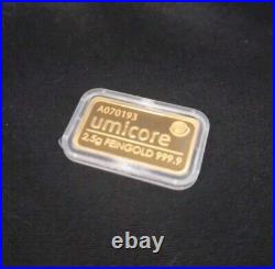 2.5g Gold Bar UMICORE Feingold 999.9 Fine Gold