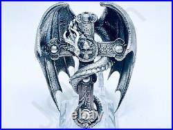 2.8 oz Hand Poured. 999+ Fine Silver Bar Statue Dragon Cross By Gold Spartan