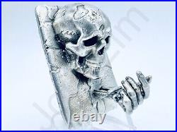 2.9 oz Hand Poured Silver Bar 999 Fine Pure Dripping Skull by The Gold Spartan
