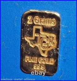 2 GRAM GOLD TGR BAR 24K PREMIUM BULLION 999.9 FINE INGOT Bin25