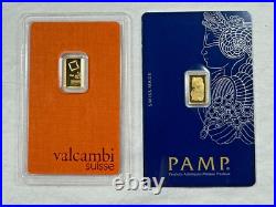 2 Gold Bars 1 Gram Each 999.9 Fine Valcambi & Pamp Suisse Sealed Assay Shown