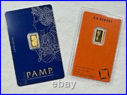 2 Gold Bars 1 Gram Each 999.9 Fine Valcambi & Pamp Suisse Sealed Assay Shown