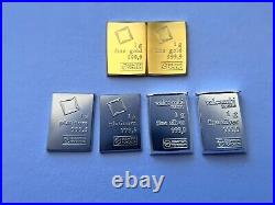 2 Gram Gold, 2 Gram Platinum, 2 Gr Silver. 999 Fine Valcambi Suisse Bullion Bars