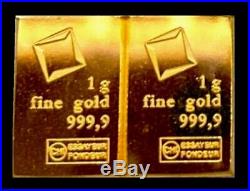 2 Grams 24 Kt. Gold 2 1 Gram Valcambi 999.9 Fine Gold Bars Essayeur Fondeur