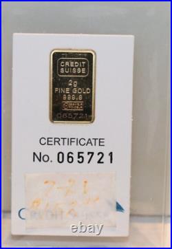 2 Grams. 9999 Fine Gold Credit Suisse Statue Of Liberty Bar 065721
