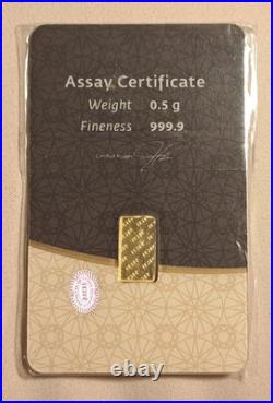 2 Igr. 5 Gram. 9999 Fine Gold Bars In Assay Cards 1/2 G Each Sealed