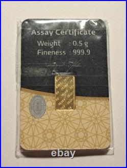 2 Igr. 5 Gram. 9999 Fine Gold Bars In Assay Cards 1/2 G Each Sealed