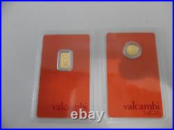2 Lot 1 Gram each. 9999 Fine Gold Bar and Round Valcambi Logo Assay