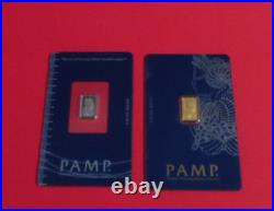 2 Pamp Lady Fortuna Bullion Bars 1 Gram Each Platinum and Fine Gold Sealed Assay
