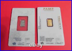 2 Pamp Lady Fortuna Bullion Bars 1 Gram Each Platinum and Fine Gold Sealed Assay