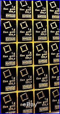 (2) Valcambi Suisse Gold 1 Gram Bar 24KT. 9999 Fine From Sealed Sheet! 2 Bars