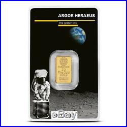 2 gram Gold Bar Argor Heraeus 50th Anniversary Moon Landing 999.9 Fine in Assay