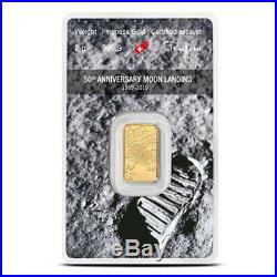 2 gram Gold Bar Argor Heraeus 50th Anniversary Moon Landing 999.9 Fine in Assay
