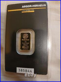 2 gram Gold Bar Argor Heraeus 999.9 Fine in Assay
