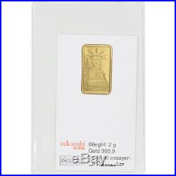 2 gram Gold Bar Credit Suisse Statue of Liberty 999.9 Fine in Sealed Assay