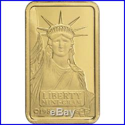 2 gram Gold Bar Credit Suisse Statue of Liberty 999.9 Fine in Sealed Assay