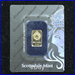 2 gram Gold Bar Scottsdale Mint Certi-Lock. 9999 Fine (In Assay) (#2)