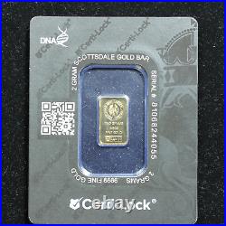 2 gram Gold Bar Scottsdale Mint Certi-Lock. 9999 Fine (In Assay) (#3)