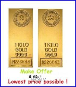 2 kilo (PAIR) Royal Canadian Mint RCM Gold Bar. 9999 Fine
