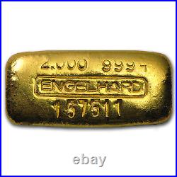 2 oz Gold Cast-Poured Bar Engelhard (Serial #. 999+ Fine)