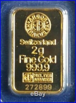 2g Argor Heraeus Gold Bar Kinebar Bullion / Fine 24ct Gold / New & Sealed