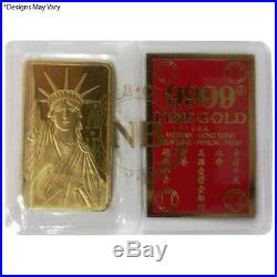 37.5 gram Vietnamese Mot Luong Statue of Liberty Gold Bar. 9999 Fine (withAssay)