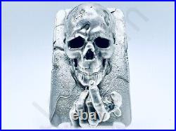 3.2 oz Hand Poured. 999+ Fine Silver Bar Dripping Skull by The Gold Spartan