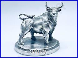 3.4 oz Hand Poured Silver Bar. 999+ Fine 3D Statue Taurus Bull by Gold Spartan