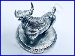 3.4 oz Hand Poured Silver Bar. 999+ Fine 3D Statue Taurus Bull by Gold Spartan