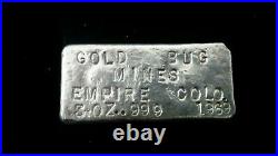3 troy oz Hand Poured Silver Loaf Bar. 999 fine -GOLD MINES EMPIRE CO. 1969 RARE