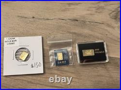 3x 1-Gram Gold Bars. 9999 Fine Gold PAMP Suisse, U. S. Mint, Essayeur Fondeur 3x 1-Gram Gold Bars. 9999 Fine Gold PAMP Suisse, U. S. Mint, Essayeur Fondeur