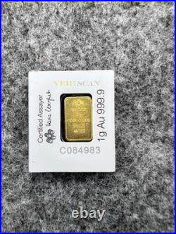 3x 1-Gram Gold Bars. 9999 Fine Gold PAMP Suisse, U. S. Mint, Essayeur Fondeur 3x 1-Gram Gold Bars. 9999 Fine Gold PAMP Suisse, U. S. Mint, Essayeur Fondeur