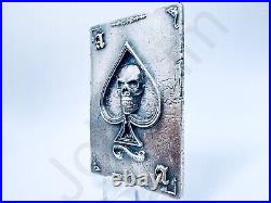 4.6 oz Hand Poured. 999+ Fine Silver Bar Ace of Spades By The Gold Spartan