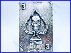 4.7 oz Hand Poured. 999+ Fine Silver Bar Ace of Spades By The Gold Spartan