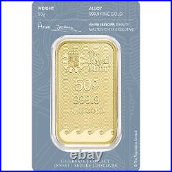 50 gram Gold Bar Royal Mint Britannia 999.9 Fine in Assay