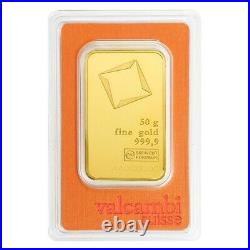 50 gram Gold Bar Valcambi Suisse. 9999 Fine (In Assay)