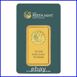 50 gram Perth Mint Gold Bar. 9999 Fine (In Assay)