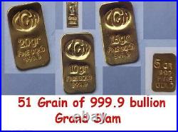 5 1 Grain Gr. 24k Pure 999.9 Fine Certified Gold Bar Bullion Grand Slam Set
