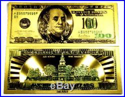 (5) 1 Troy Ounce. 999 Fine Silver Morgan Bars Bu + (3) 99.9% 24k Gold $100 Bills