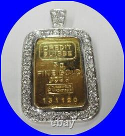 5 Gram 24K. 9999 Fine Gold Credit Suisse Bar with 14KT DIAMOND BEZEL
