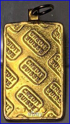 5 Gram. 9999 Fine Gold Credit Suisse Fine Gold Pendant Bar in 14K Bezel 5g Bar